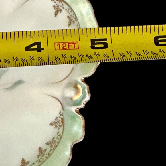 R S PRUSSIA ANTIQUE PORCELAIN ROSES JEWELRY CANDY DISH GOLD GREEN HAND PAINTED - Picture 14 of 15